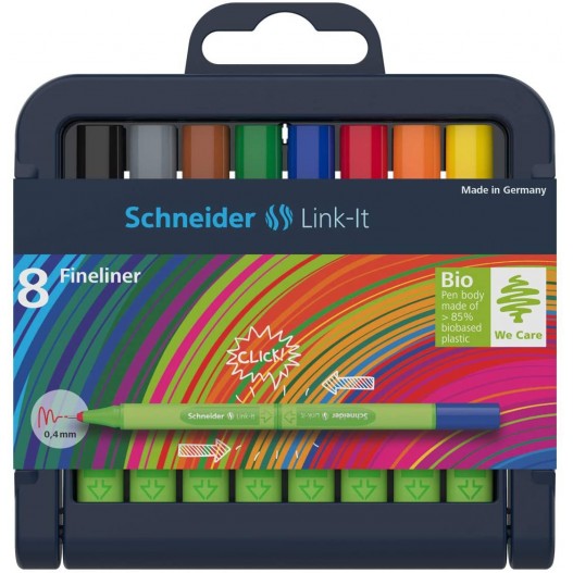 ETUI DE 8 STYLOS A BILLES SLIDER LINK-IT ASSORTIES