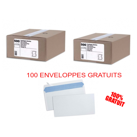 PACK DE 1000 ENVELOPPES BLANC 11X22 CM + 100...