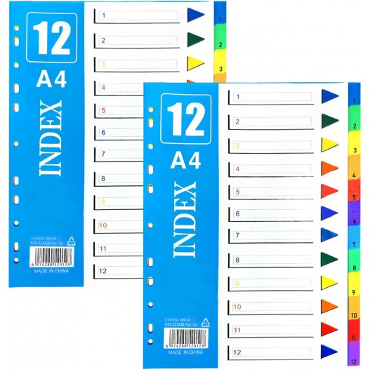 JEU INTERCALAIRES A4 POLYPROPYLENE  12 POSITIONS