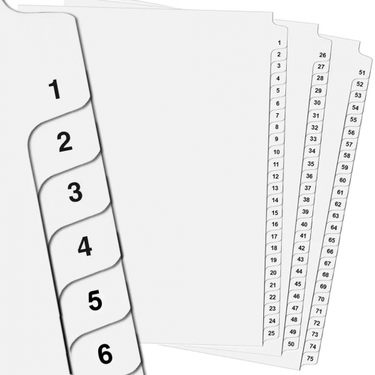 INTERCALAIRES A4 POLYPROPYLENE NUMERIQUE 6 POSITIONS