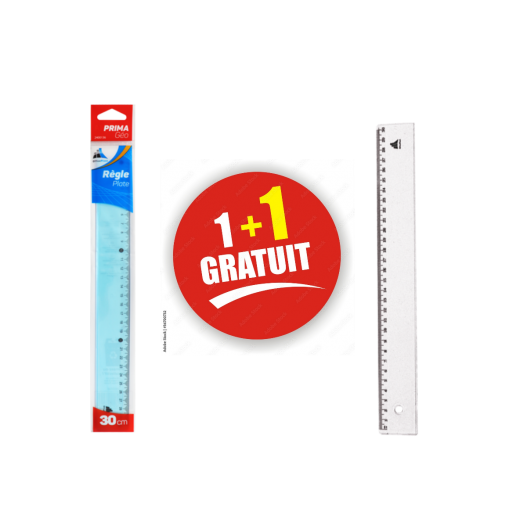 LOT REGLE DOUBLE DECIMETRE 20CM PRIMA + REGLE...