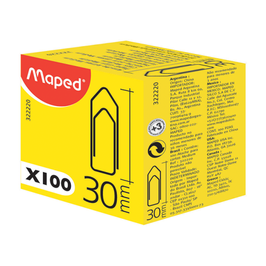 BOITE DE 100 TROMBONES RECTANGULAIRE MEDIUM 30MM