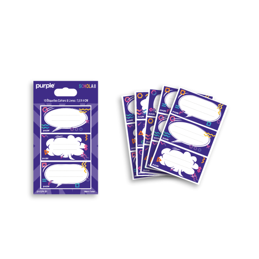 PAQUET DE 15 ETIQUETTES PURPLE 7.5*3.5CM SCHOLA 1