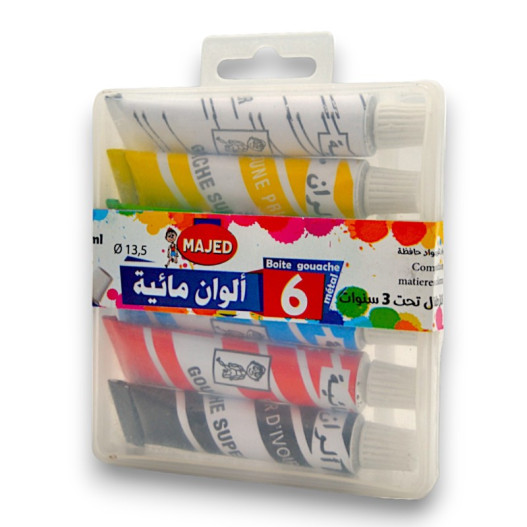 BOITE PLASTIQUE DE 6 TUBES GOUACHE- MAJED