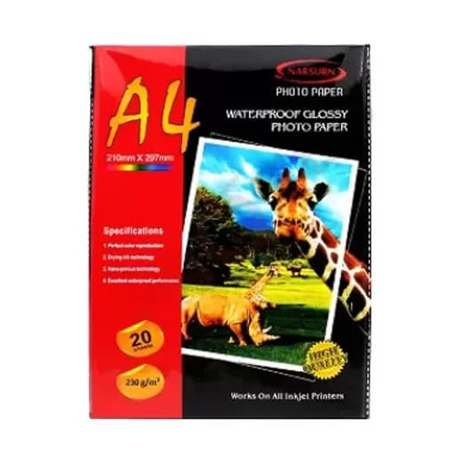 PAPIER PHOTO NARSURN BRILLANT A4 230GR - PAQUET DE 20