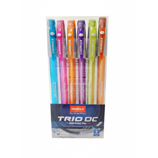 POCHETTE DE 6 STYLOS A BILLE TRIO DC 1MM - UNIMAX