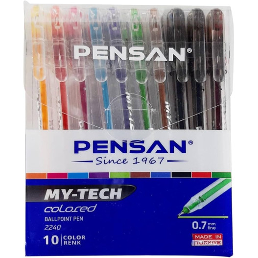 POCHETTE DE 10 STYLOS A BILLE 0.7MM MY-TECH PENSAN