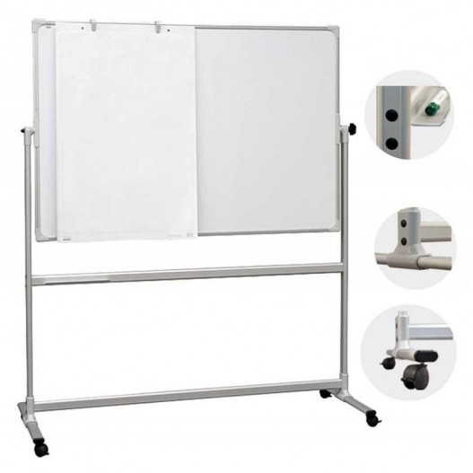 TABLEAU BLANC MAGNÉTIQUE HI-PRO ROTATIF DOUBLE FACE 90 X 120 CM