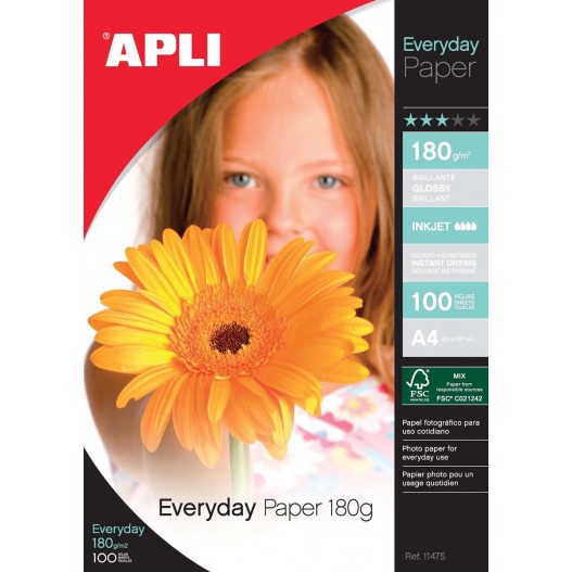 PAPIER PHOTO EVERYDAY BRILLANT A4 180 GR PAQUET DE 100