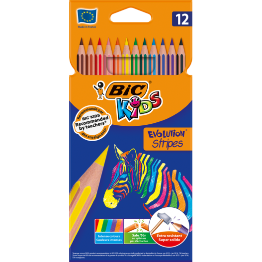 POCHETTE DE 12 CRAYONS COULEURS EVOLUTION STRIPES - BIC