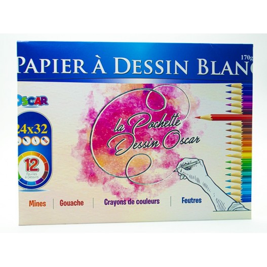 POCHETTE DE 12 PAPIER DESSIN BLANC - OSCAR