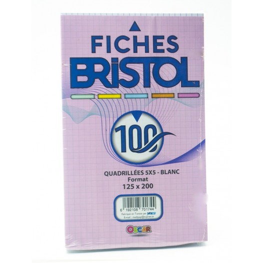 100 FICHES BRISTOL PM 5*5 BLANC- OSCAR