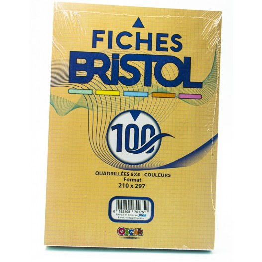 FICHES BRISTOL A4 GM 5*5 COULEUR- OSCAR