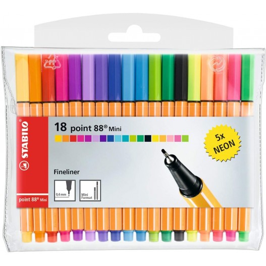 POCHETTE DE 18 FINELINER POINT 88 MINI - STABILO