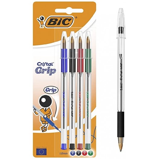 POCHETTE CRISTAL GRIP 4 COULEURS ASSORTIES - BIC