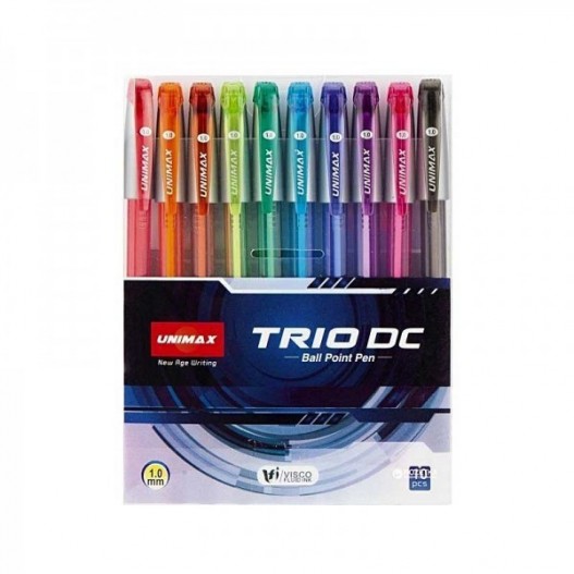 POCHETTEDE 10 STYLOS A BILLE TRIO DC 1MM - UNIMAX