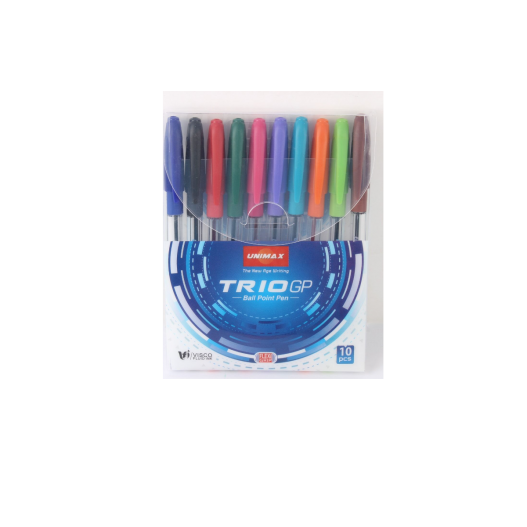 POCHETTEDE 10 STYLOS A BILLE TRIO GP 1MM - UNIMAX