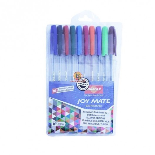 POCHETTEDE 10 STYLOS A BILLE JOYMATE  1MM - UNIMAX