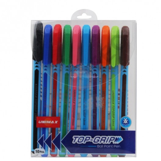 POCHETTE DE 10 STYLO A BILLE TOPGRIP 1MM  - UNIMAX