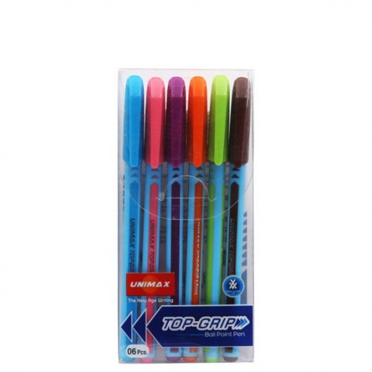 POCHETTE DE 6 STYLOS A BILLE TOPGRIP 1MM  - UNIMAX