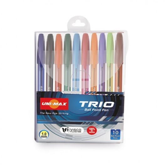 POCHETTEDE 10 STYLOS A BILLE TRIO  1MM - UNIMAX