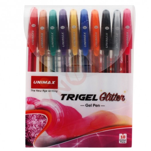 POCHETTE DE 6 STYLOS GEL TRIGEL GLITTER - UNIMAX