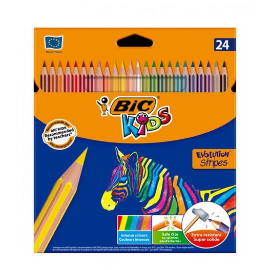 POCHETTE DE 24 CRAYONS COULEURS EVOLUTION STRIPES - BIC