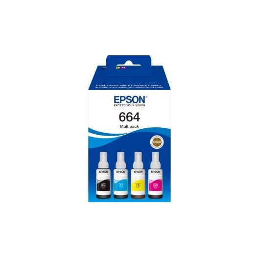 PACK DE 4 BOUTEILLES D'ENCRE ORIGINALE T664 - EPSON