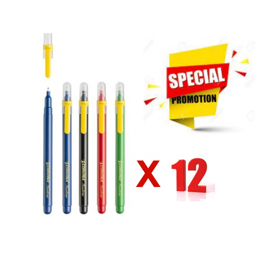 LOT DE 12 STYLOS FINELINER 0.5MM - CORVINA