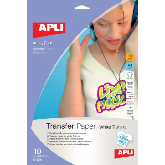 PAPIER TRANSFERT A4 POUR T-SHIRT BLANC - APLI