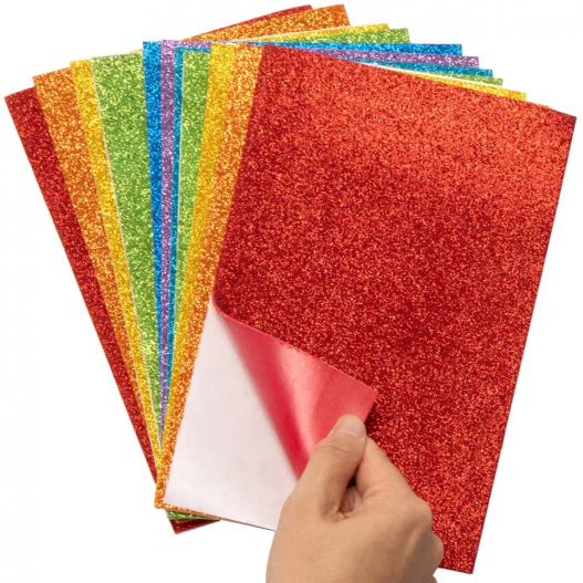 PAQUET DE 10 PAPIER GLITTER MOUSSE A4 ADHESIVE - EVA