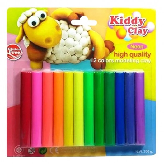 BLISTER DE 12 PATE A MODELER COULEURS 200G KIDDY CLAY