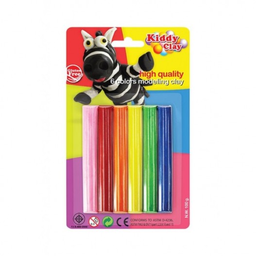 PAQUET DE 6 PATE A MODELER 100GR  - KIDDY CLAY