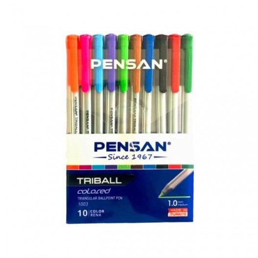 POCHETTE DE 10 STYLOS A BILLE 1MM TRIBALL - PENSAN