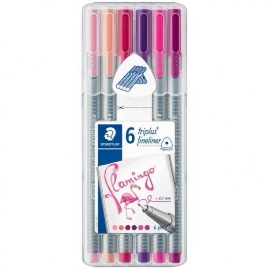 ETUI DE 6 STYLOS POINTE FINE TRIPLUS FLAMINGO -...